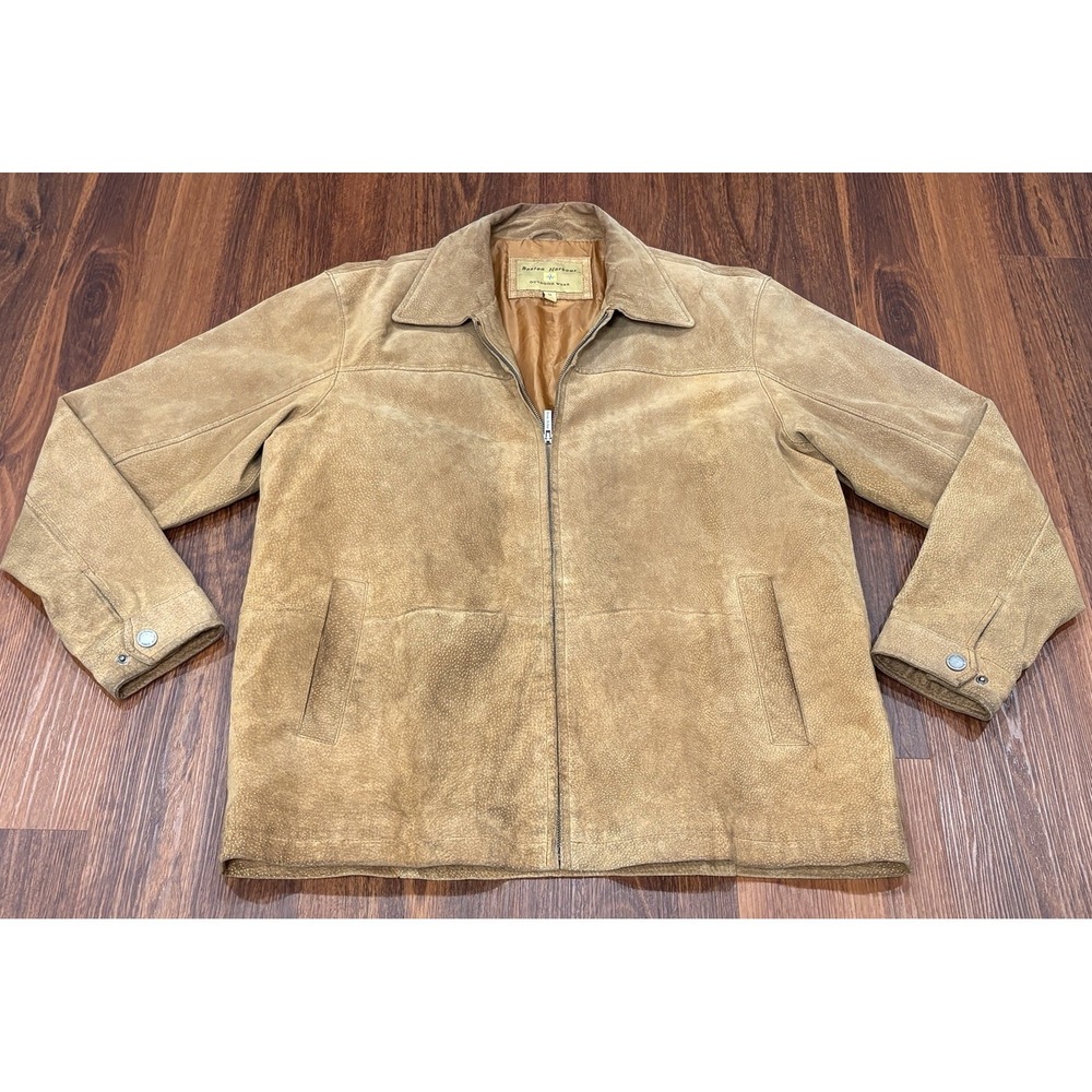 Vintage Boston Harbour Leather Jacket Outdoor Mens Medium Brown Full Zip READ!